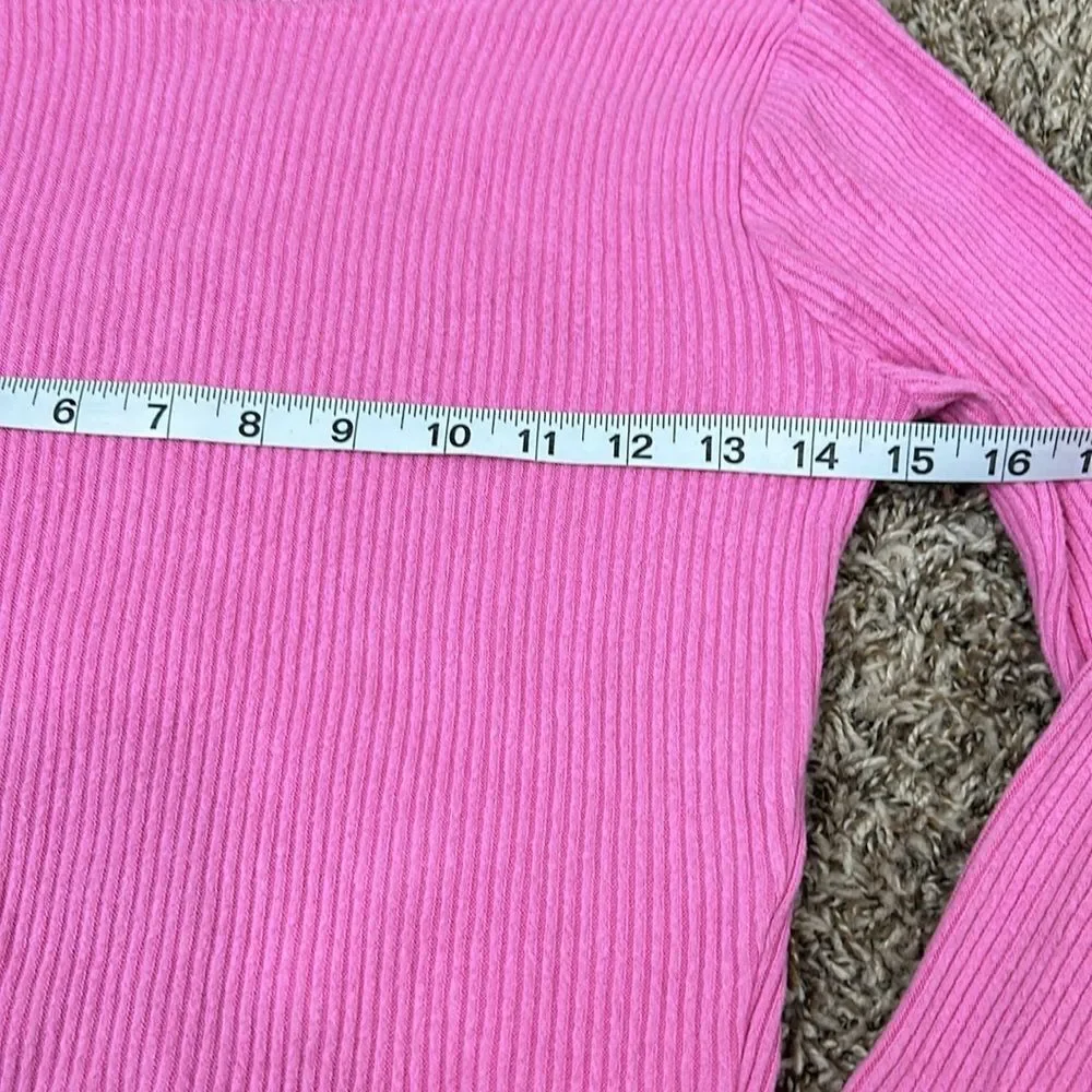 Pac Sun Pink Ribbed Long Sleeve Lettuce Hem Top Sz XS